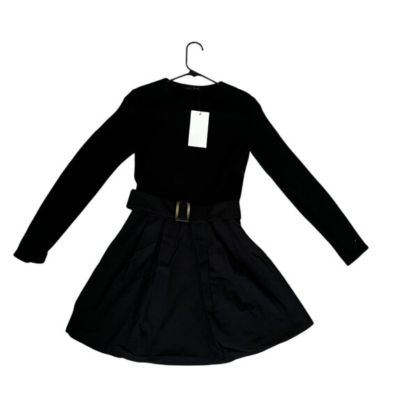 Zara Black Belted Long Sleeve Mini Dress Chic & Sustainable Minimalist Sz Small - Picture 3 of 10
